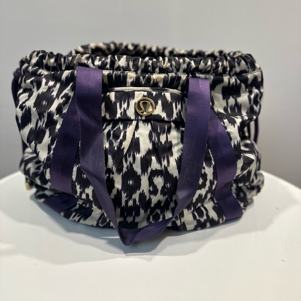 lululemon athletica Black & White Leopard Tote with Purple Straps